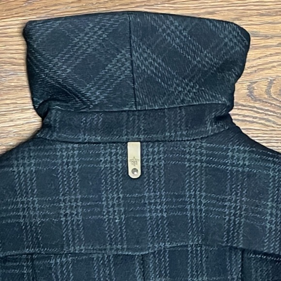 𝅺[MACKAGE] Quinn Wool Plaid Bell Sleeve Pea Coat Jacket Black/Grey - Picture 8 of 16